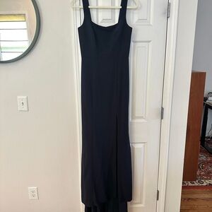 Amsale Navy Crepe Dress with Slit